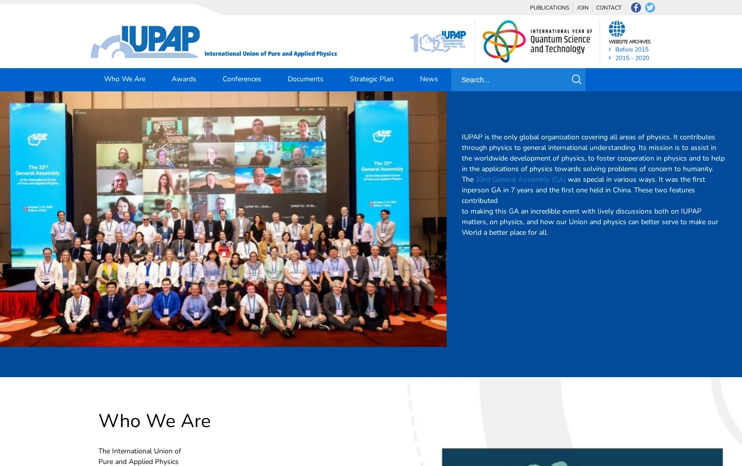 IUPAP: The International Union of Pure and Applied Physics 页面快照